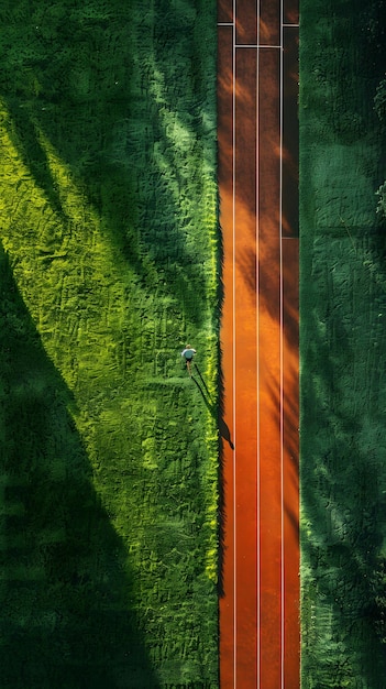 Una vista aérea de una cancha de tenis rodeada de árboles