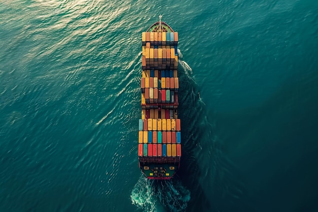 Vista aérea carga de contêineres transporte marítimo transporte marítimo de carga por navio de carga de contéineres comércio global importação exportação comércio comercial logística transporte de carga de contentores transporte marítimo