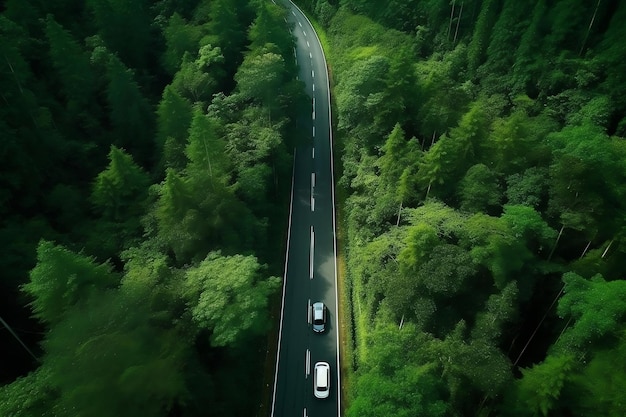 Vista aérea de la carretera de asfalto y el bosque verde Ilustración aislada en fondo transparente IA generativa