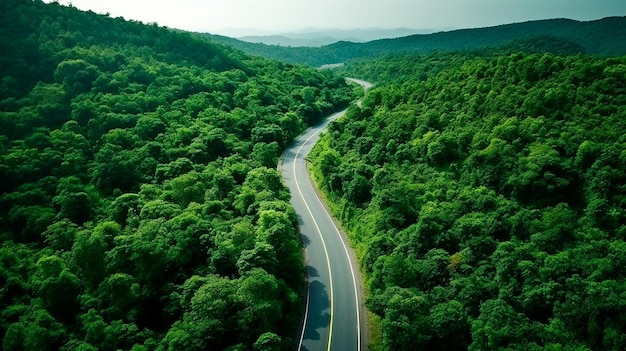 vista aérea de la carretera en el bosque IA generativa