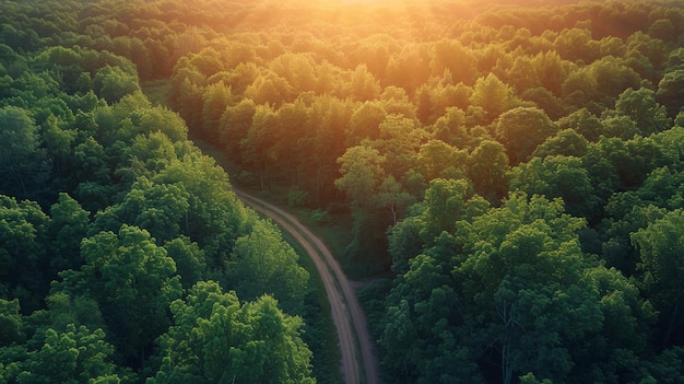 Vista aérea de una carretera que atraviesa el bosque