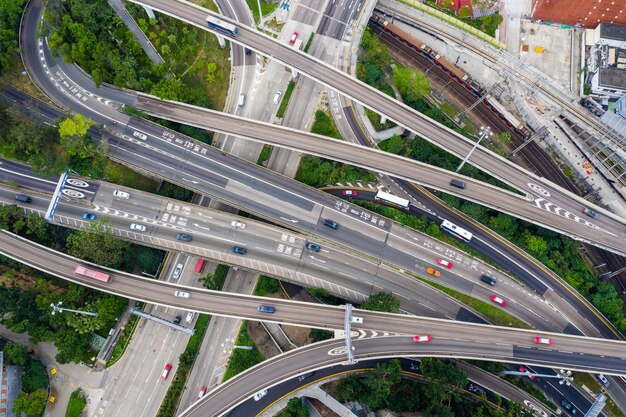 Vista aérea de las carreteras elevadas