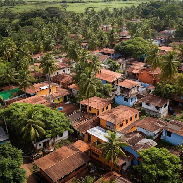 Foto una vista aérea de las casas rodeadas de vegetación en mangalore