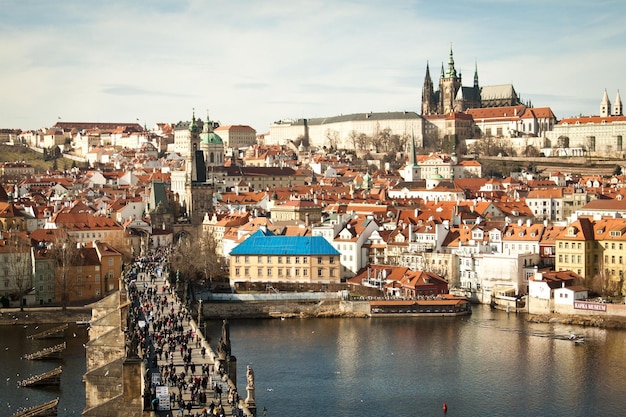 Vista aérea del casco antiguo de Praga, Chequia