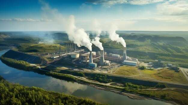 Vista aérea de la central eléctrica Una de las centrales eléctricas más hermosas y ecológicas del mundo ESG energía verde Ilustración generada por IA