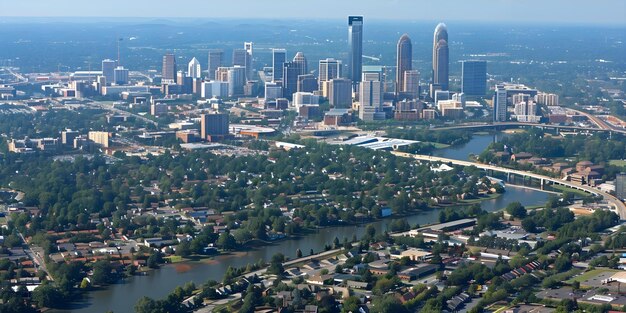 Vista aérea del centro de Charlotte Carolina del Norte EE.UU. Concepto Fotografía del paisaje urbano Arquitectura urbana Destinos de viajes Vistas aéreas de Charlotte, Carolina del Norte