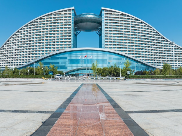 Foto vista aérea del centro internacional de exposiciones de wuhan