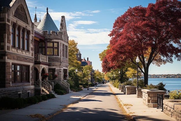 Vista aérea del centro de New Haven durante el otoño