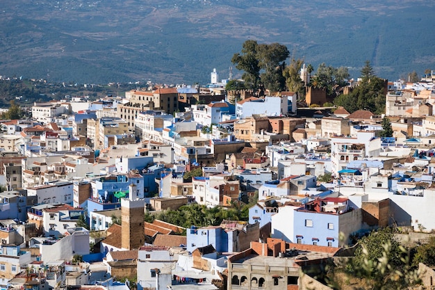 Vista aérea de Chefchaouen la ciudad azul en Marruecos