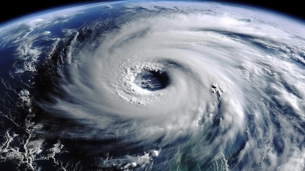 Vista aérea de un ciclón con el ojo en el centro