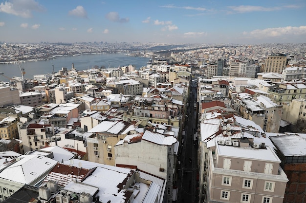 Vista aérea de la ciudad de Estambul en día de nieve