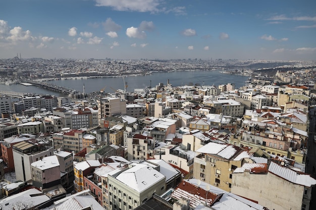 Vista aérea de la ciudad de Estambul en día de nieve