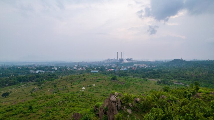 Vista aérea de una ciudad industrial en India