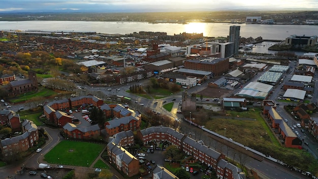 Vista aérea de la ciudad de Liverpool en el noroeste del Reino Unido