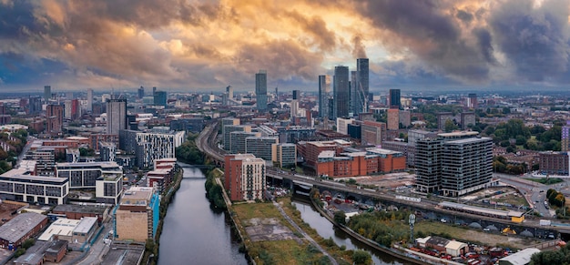 Vista aérea de la ciudad de manchester en reino unido