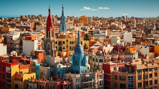 Foto una vista aérea de una ciudad con muchos edificios barcelona españa ai generativo