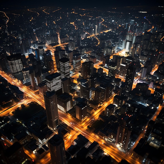 vista aérea de una ciudad por la noche