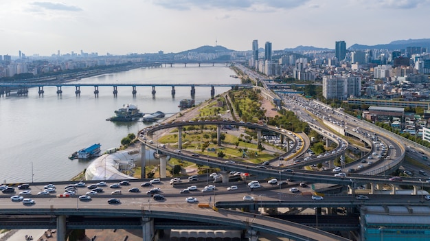 Foto vista aérea de la ciudad de seúl