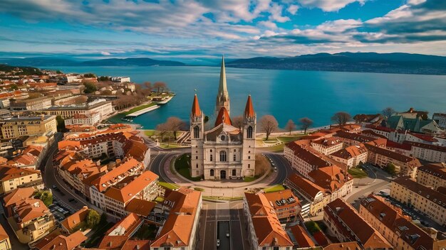Foto vista aérea de la ciudad suiza de lausana