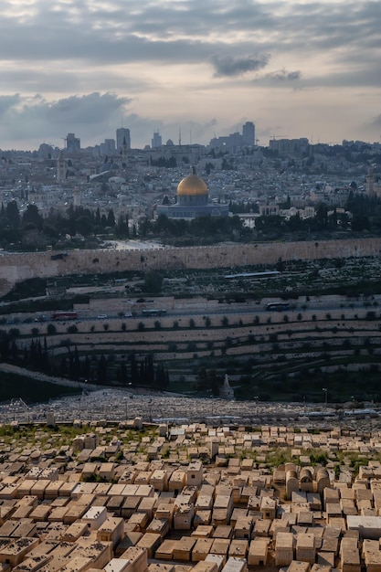 Vista aérea de la Ciudad Vieja y la Cúpula de la Roca Jerusalén ISRAEL