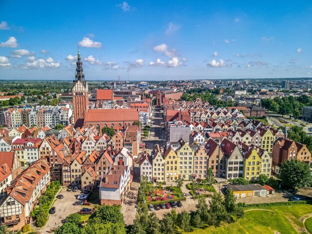 Foto vista aérea de la ciudad vieja de elblag, polonia