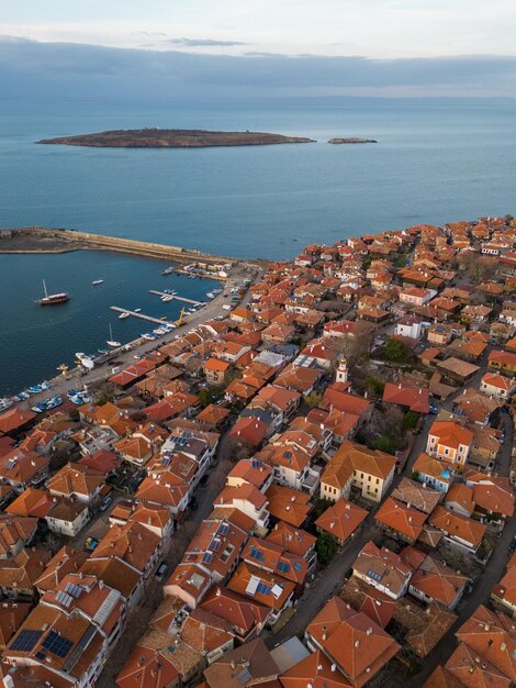 Vista aérea de la ciudad vieja Sozopol Burgas región Bulgaria