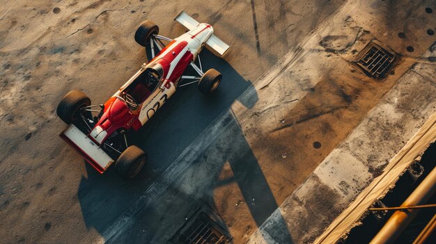 Foto vista aérea de un coche de carreras en una pista de carreras capturada por ia generativa