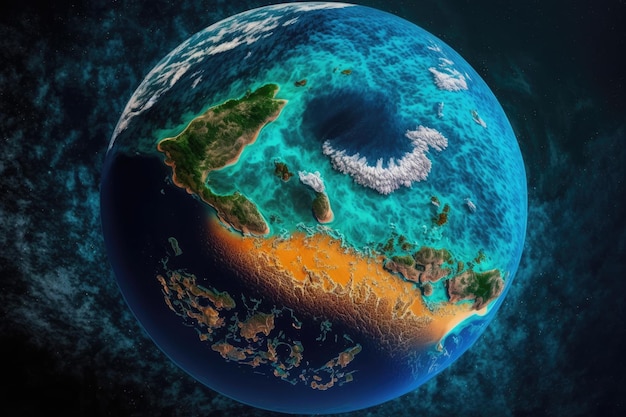 Vista aérea del colorido planeta azul de la Tierra desde el espacio agradable océano Hecho por AIInteligencia artificial