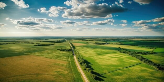 Vista aérea com a textura da geometria da paisagem de muitos campos agrícolas com diferentes plantas, como a colza na época de floração