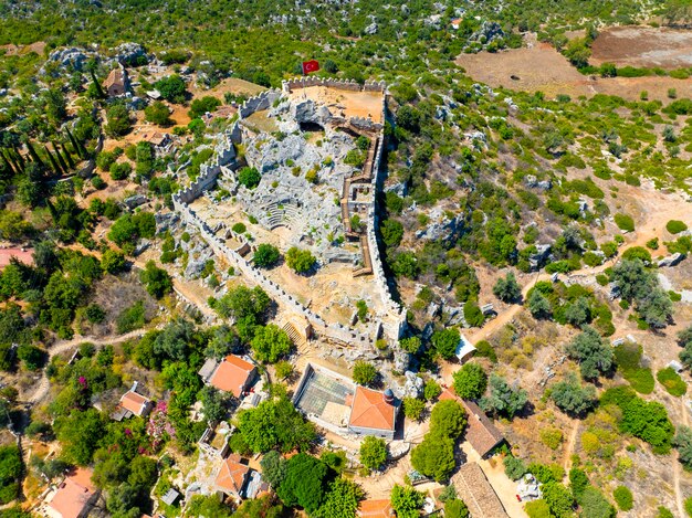 Foto vista aérea com drone kalekoy simena kekova turquia