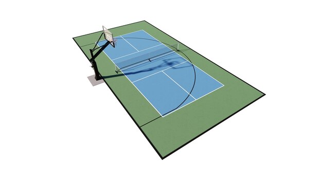 vista aérea de una combinación de render 3D de baloncesto y pickleball corte multi-deporte