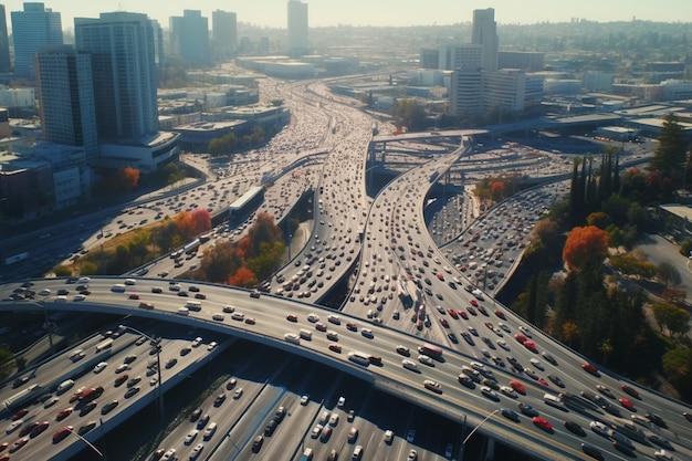 Foto vista aérea de una concurrida autopista interestatal