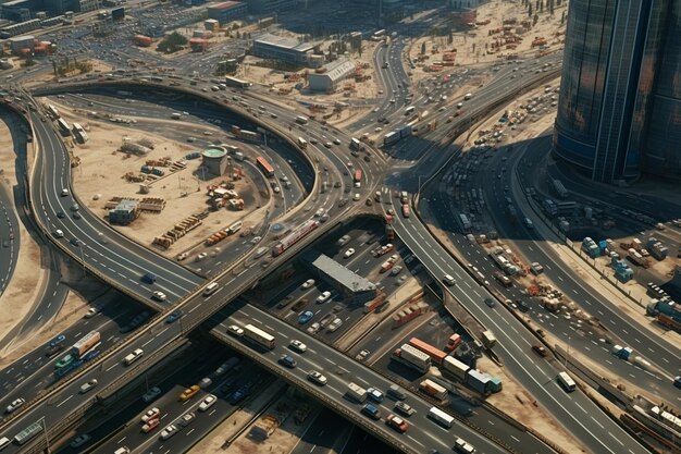 Vista aérea de una concurrida autopista interestatal