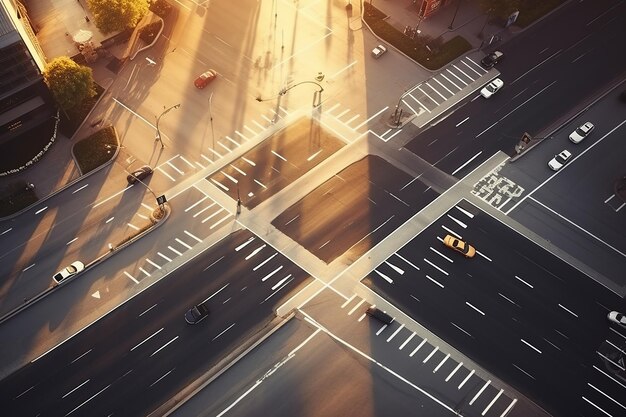 Vista aérea de la concurrida intersección del centro del transporte urbano en una ciudad europea