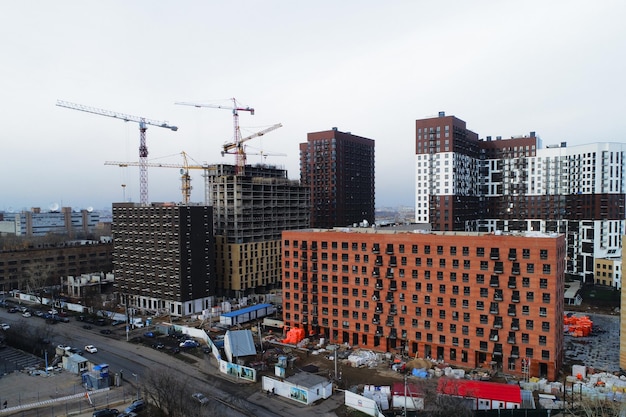 Vista aérea construção de edifícios residenciais de vários andares