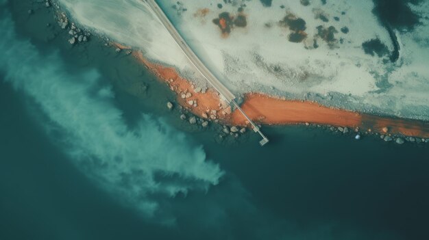 Foto vista aérea de la cuneta verde cerca de la costa en naranja oscuro y cian