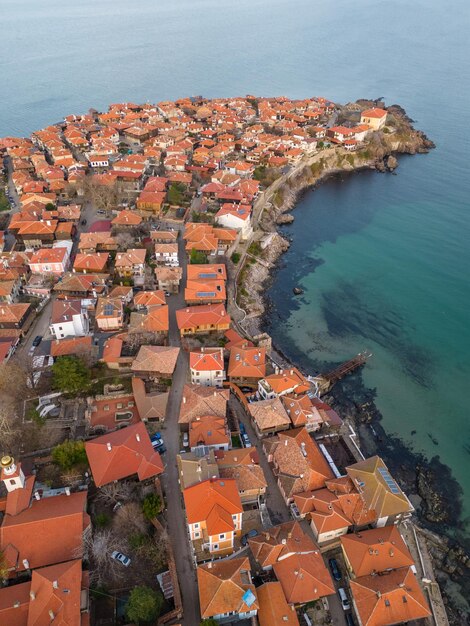 Vista aérea da antiga cidade de Sozopol Burgas, região da Bulgária