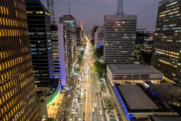Vista aérea da Avenida Paulista Paulista Avenue e MASP na cidade de São Paulo Brasil
