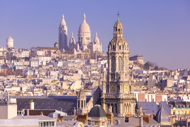 Vista aérea da basílica sacrecoeur ou basílica do sagrado coração de jesus no butte montmartre