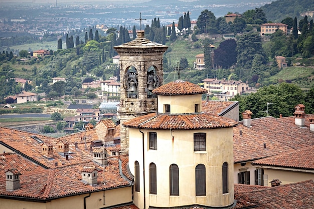 Vista aérea da cidade de Citta Alta Upper em Bergamo Itália