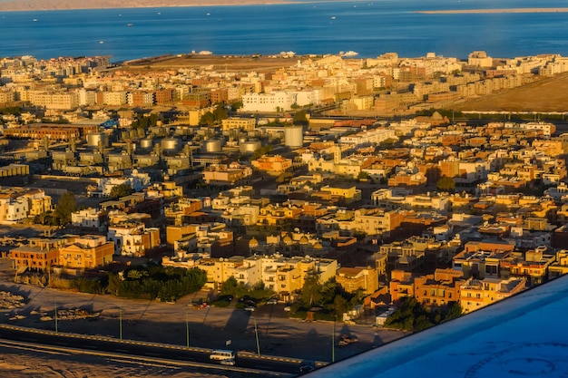 Vista aérea da cidade de Hurghada do avião