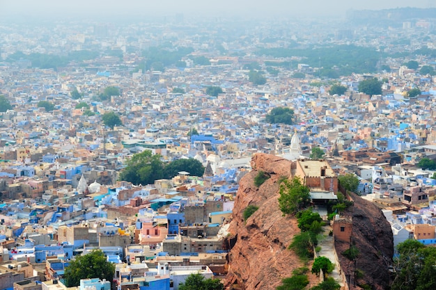 Vista aérea da cidade de jodhpur blue. jodphur, rajasthan, índia