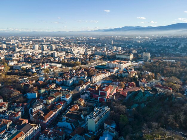 Vista aérea da cidade de Plovdiv, na Bulgária