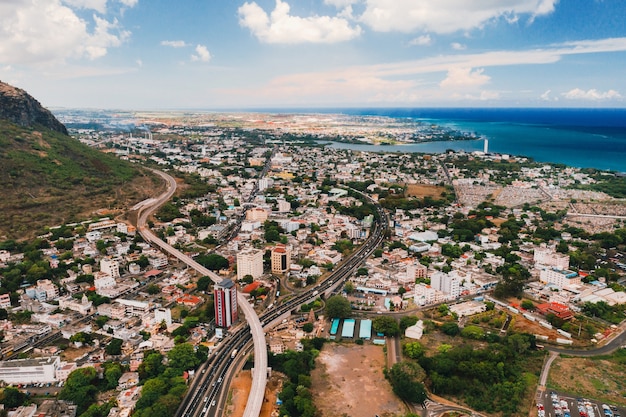 Vista aérea da cidade de Port-Louis, Maurício, África.