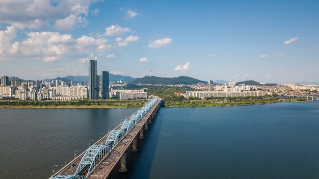 Vista aérea da cidade de Seoul, Coreia do Sul.