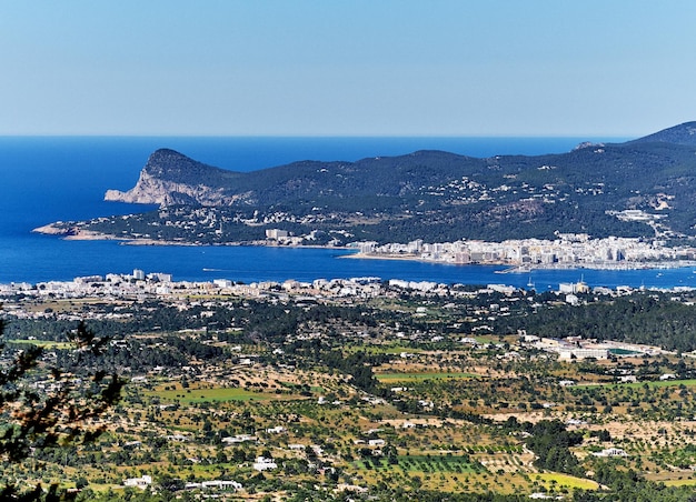 Vista aérea da cidade pelo mar contra um céu claro