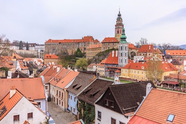 Vista aérea da cidade velha de Cesky Krumlov, República Checa. Património Mundial da UNESCO.