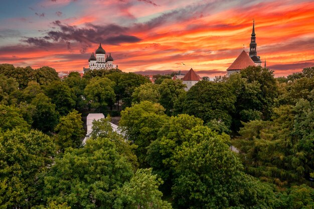 Foto vista aérea da cidade velha de tallinn num belo dia de verão