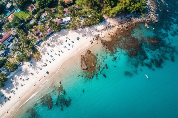 Foto vista aérea da costa perto da praia de lamai, koh samui, tailândia