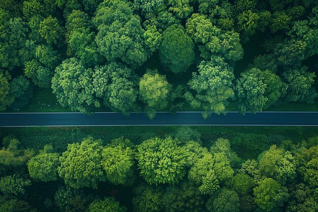 Foto vista aérea da estrada arborizada